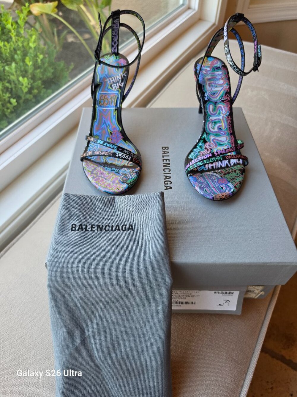 Balenciaga Black Graffiti Leather Sandals EU 37 Box Dust Bag 548809